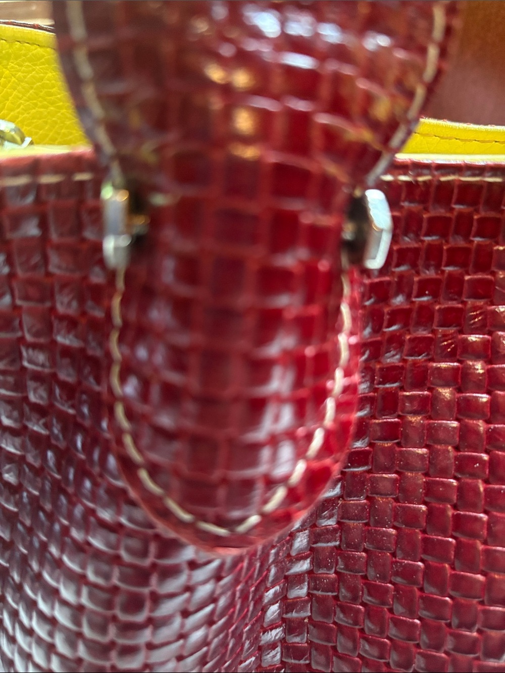 Cecchi E Cecchi Italy Woven Leather Tote Handbag Burgundy Made in Italy - Picture 11 of 11